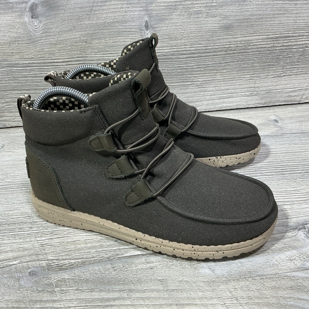 Hey Dude Lea Boots Womens Size 7 Comfort Moc Toe Ankle Bootie Gray Fabric Casual